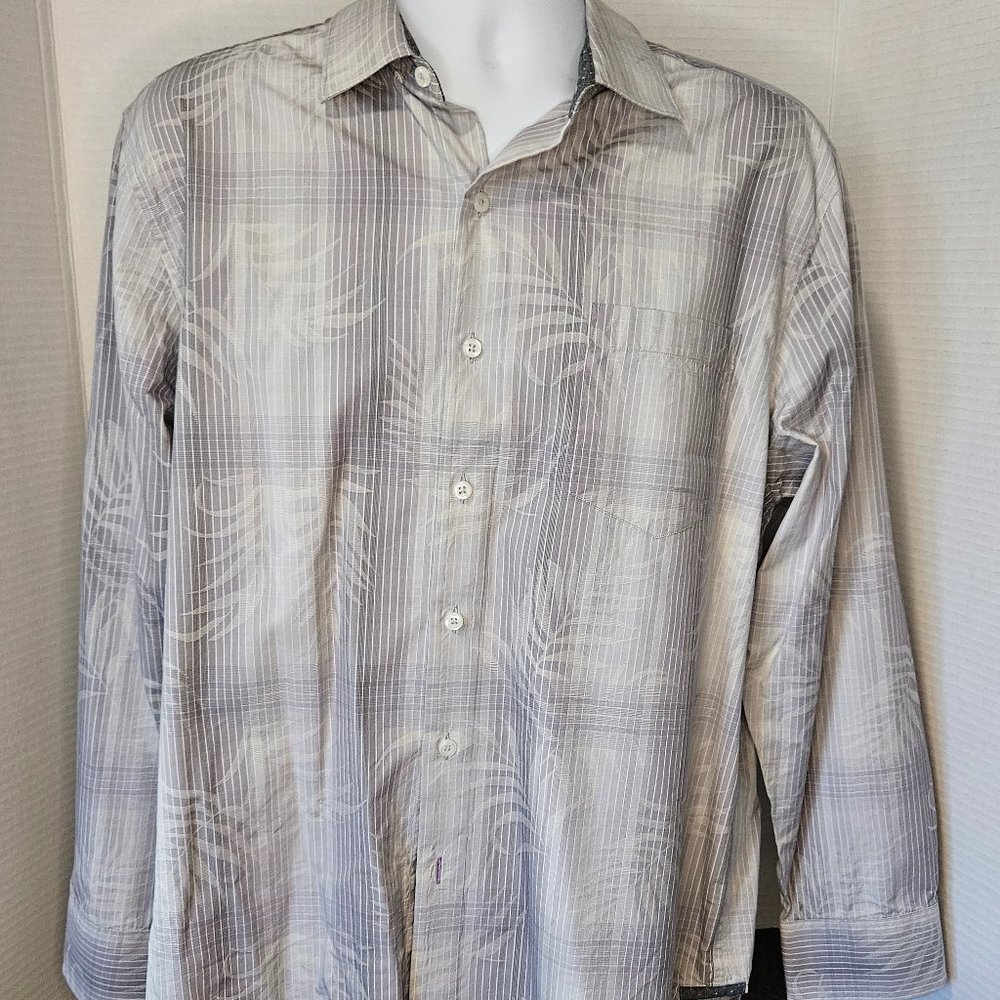 Tommy Bahama Long Sleeve Button Down, Silver, Large.
